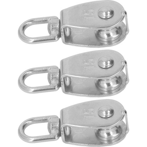 Poulie simple 3 pièces, charge 35kg, acier inoxydable M15, roue de traction pour câble, usage fitness et musculation (1/5)