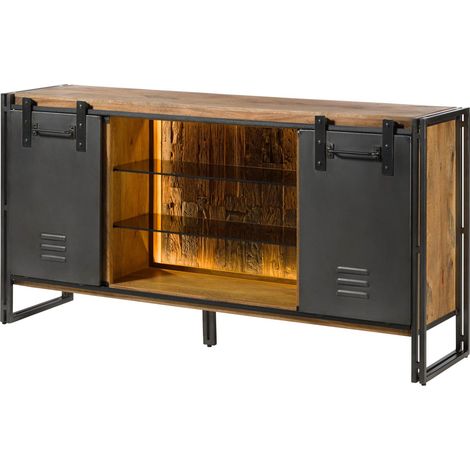 Sideboard Mango / Altholz 180x45x90 natur / grau lackiert / Metall grau BLACKBURN LUX 552