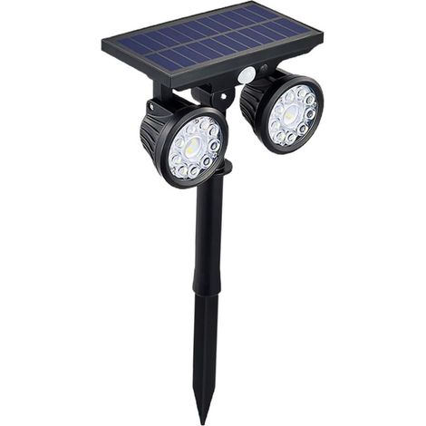 Lampada da esterno a energia solare con sensore di movimento, doppia testa LED, interruttore automatico, luce bianca, 1 pezzo, impermeabile, adatta per giardini, patii e prati. (1/2)