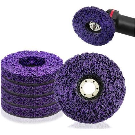 Lot de 5 disques de nettoyage pour meuleuse CSD, 125 x 22 mm, violets, pour le nettoyage et le traitement de surface des meuleuses d'angle, permettant le décapage de la peinture. (1/5)