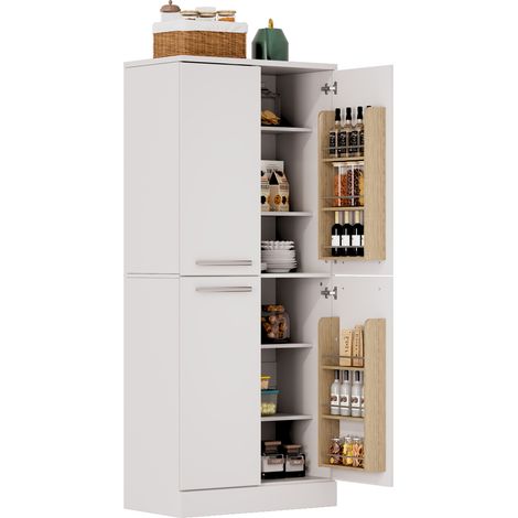 Armoire de cuisine colonne blanche brillante, 4 portes, étagères réglables, rangement gain de place pour cuisine, cellier ou séjour 76x42x180 cm CHICFURN (1/5)
