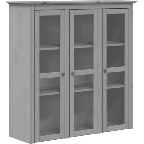 Buffet  Armoire avec portes vitrées BODO gris bois de pin massif (1/5)