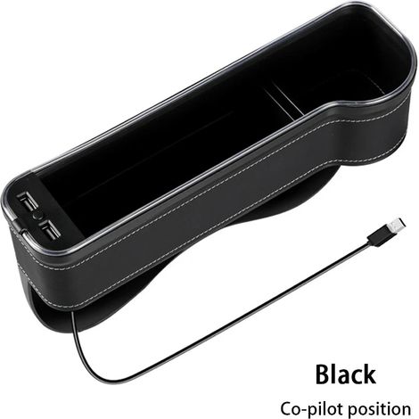 (Noir droit 1 pièce) Boîte de rangement colorée avec éclairage d'ambiance, double port USB pour téléphone et bouteille, organiseur d'espace entre les sièges, accessoire de voiture (1/5)