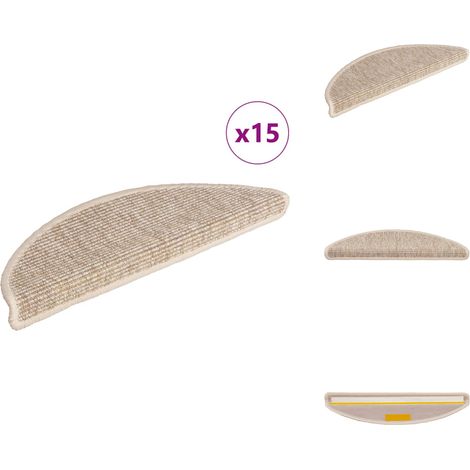 Tapis d'escalier autocollants 15 pcs 56x17x3 cm Beige clair - Tapis D'escalier - Tapis Marche - Protection Escalier - Antidérapant - Carpets D'escaliers (1/5)