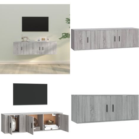Set de muebles para TV 2 pzas madera contrachapada gris Sonoma - Muebles de madera - Muebles de pared