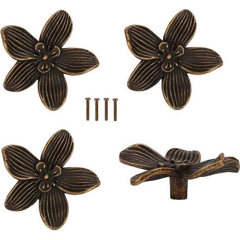 Schubladengriffe mit Blumenmuster, blütenblattförmige Möbelknöpfe, Kommodengriffe, Schubladengriffe, Schranktürgriffe, Bronze (1/5)