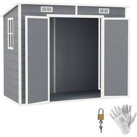 Casetta Box da Giardino 240x130 cm con Pavimento 2 Porte con Blocco e Finestra in Resina Grigio