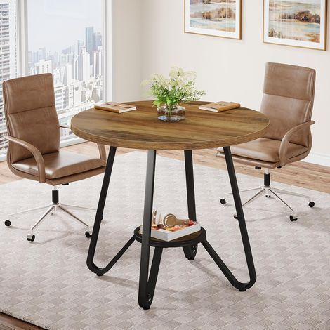 Tribesigns Runder Besprechungstisch 80×80×75 cm, Kleiner Konferenztisch für 2-4 Personen, Kompakter Holztisch für Büro und Arbeitszimmer, Braun (1/5)