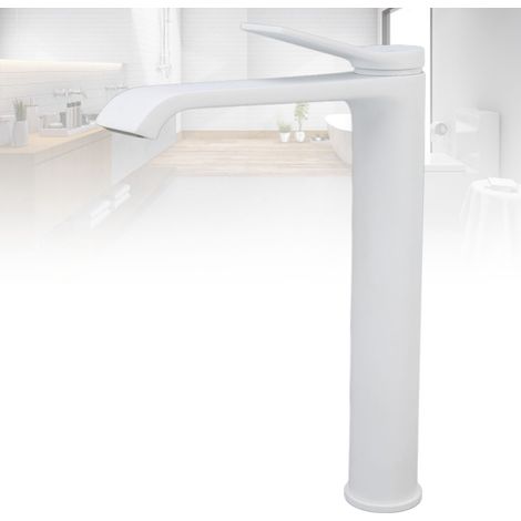 Lavabo de salle de bain blanc avec robinet d'eau chaude et froide de style cascade, meuble-lavabo, grand robinet d'eau chaude et froide blanc avec tuyauterie. (1/5)