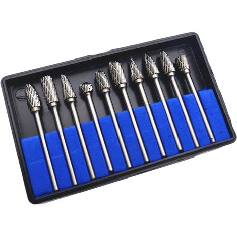 Jeu de Fraises Rotatives Acier Carbure de Tungstène Double Tranchant pour Outil rotatif, 10 pièces Tige de 1/8 pouce pour outil rotatif pour la sculpture sur bois, le polissage des métaux, la gravure, (1/5)