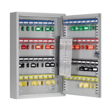 ARREGUI PL060 Armario de Llaves con Ganchos Regulables en Altura 60 llaves Caja de Seguridad de Acero para Llaves con Llaveros Incluidos Fácil Instalación en Pared 45x30x8 cm gris