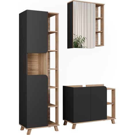 Conjunto de muebles de baño Karen, Sonoma/antracita, 3 partes, Vicco