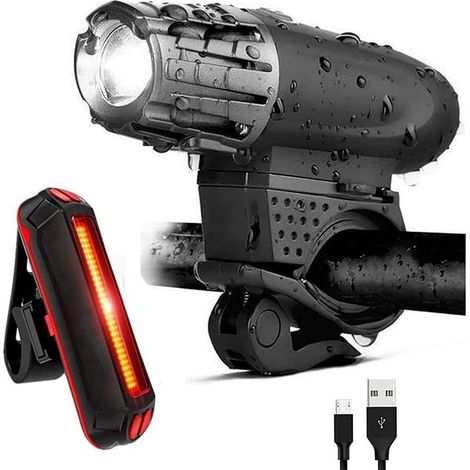 QAZQA Ensemble de phares de vélo rechargeables par USB, lampe de vélo de montagne, éclairage de vélo de sécurité, montage facile, éclairage avant (1/4)