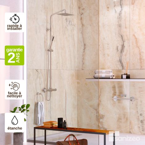 Panneaux muraux décoratifs de douche 120x120 cm – Épaisseur 4mm – Effet marbre beige – Résistants à l'eau pour salles de bains (1/5)