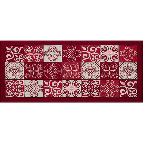 BIANCHERIAWEB Tappeto cucina antiscivolo lavabile, Passatoia cucina misura 55x140 cm, Tappeto cucina Made in Italy con Disegno Maiolica Rosso, Tappeto Runner Lavabile e Stirabile (1/4)