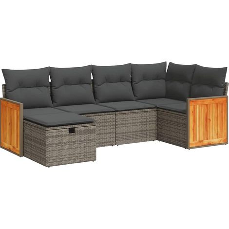 Set de muebles de jardín 6 pzas y cojines ratán sintético gris vidaXL (1/5)