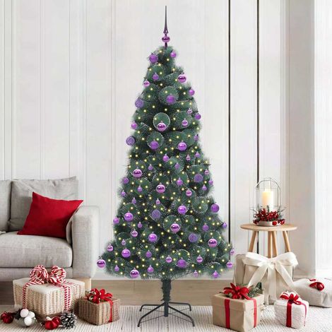 Künstlicher vorbeleuchteter Weihnachtsbaum mit Kugelset 210 cm