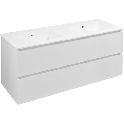 Meuble sous-vasque double EZARA 120x55x46cm, blanc brillant (1/5)