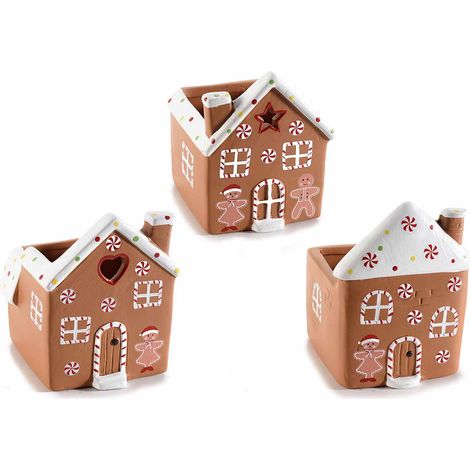 Vasetto contenitore a casetta di pan di zenzero di Natale con decori dolcetto in ceramica, set da 9 pezzi, cm 8,5 x 8,5 x 11 H