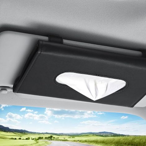 CCYKXA Car Tissue Holder, Sun Visor Napkin Holder, Leather Tissue Clip, for Car Sun Visor Back Seat Car Accessories (Black) (1/5)