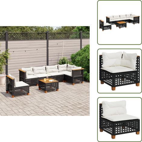7-tlg. Garten-Sofagarnitur mit Kissen Schwarz Poly Rattan - Gartenmöbel Set - Esszimmergarnitur - Outdoor Möbel - Lounge Sofa - Rattan Gartenmöbel (1/5)