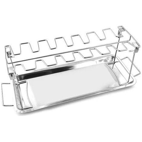 Support pour ailes de poulet en acier inoxydable Fire Only avec bac d'égouttage, grille pour 14 ailes de poulet, convient pour fumoir, four et bouilloire à charbon de bois (1/5)