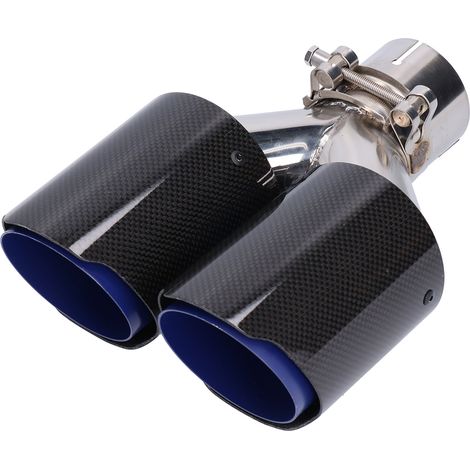 Embout de tuyau d'échappement double universel, fibre de carbone brillant, forme Y, avec collier de serrage (1/5)