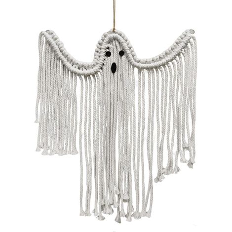 Tapisserie décorative d'Halloween en corde de coton tissée à la main, représentant un fantôme à suspendre. Décoration murale pour une scène de fête d'Halloween. (1/5)