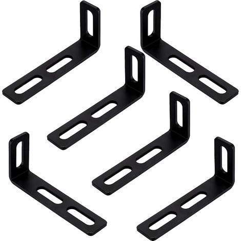 Adjustable Corner Bracket with 3 Long Slots, 6pcs Black L-Shaped Corner Connector, 90 Degree Metal Corner Connector, Heavy Duty Brackets for Furniture Assembly, 110x50x24mm/3.5mm Thickness (1/5)