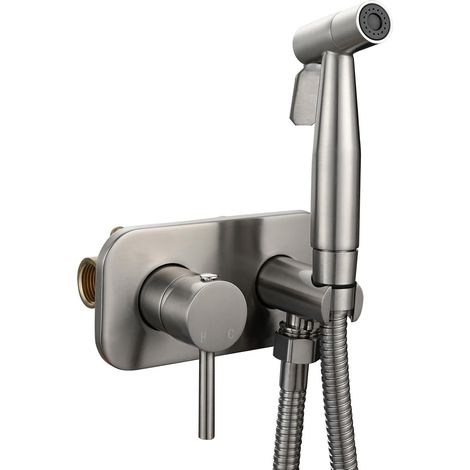 1 Kit Douchette Bidet Encastré, Acier Inoxydable, Mitigeur Chaud Froid, Mural, Salle de Bain