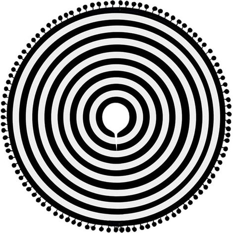 Jupe D Arbre De Noël - 43 Cm - Cercles Annuels Noir Et Blanc - Bordure À Pompons - Pour Décoration Intérieure De Fêtes (1/5)