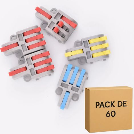 60 Bornes à Levier- 1 entrée - 3 sorties, 32A - LT13 - Rouge, bleu et jaune (1/5)