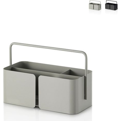 Contenitore portaoggetti in metallo con 3 vani e manico Kogi M - Grigio