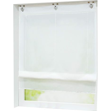 Romain Uni Polyester avec Crochet sans Perçage Transparent Chambre Cuisine Salle de Bain Blanc LH 80 130cm (1/5)