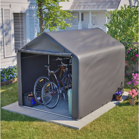 Abri vélo 160 x 220 x 165 cm avec porte enroulable, étanche, métal et PE gris HAVRYA (1/5)