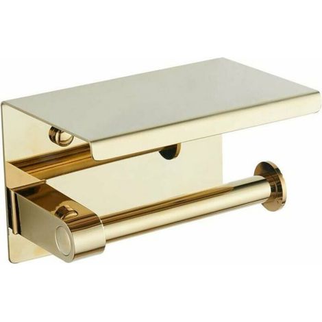 Porte-Rouleau Papier Toilette - Acier Inoxydable 304 - Doré - Avec Étagère - Murale - 1 Pièce (1/4)