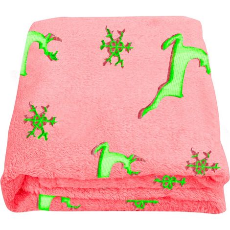 Manta mágica infantil polar Rojo con Renos Fluorescentes 100x170