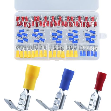 Ensemble de 80 cosses de câble – Cosses et manchons plats isolés – Connecteurs pour voiture, moto, appareils électriques – Kit de sertissage (1/5)