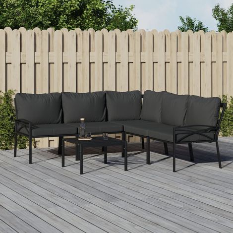 Salon de jardin 6 pcs Meuble de jardin Mobilier de jardin avec coussins gris acier 62362 (1/5)