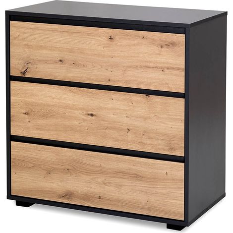 DALIA Commode en bois avec 3 tiroirs style urbain Anthracite/Chêne (1/5)