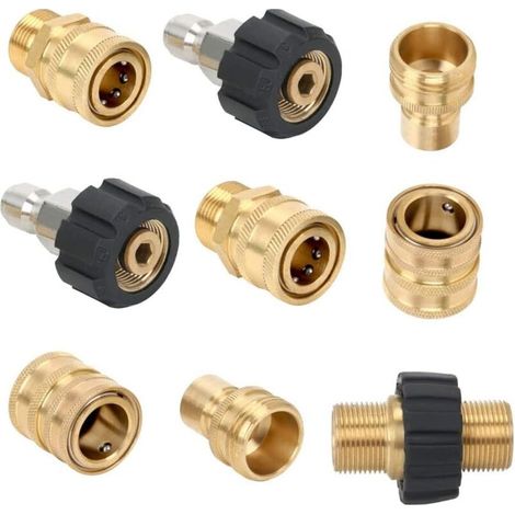 Kit de desconexión rápida para hidrolavadora, rosca M22-14 mm a conexión rápida de 3/8", conexiones rápidas de 1,9 cm para manguera - 9 piezas -Crezuo