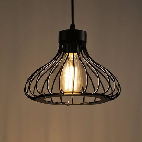 KLVGTIFS PU - Suspension industrielle rétro en cage en métal Plafonnier rétro noir Luminaires suspendus antiques (1/5)