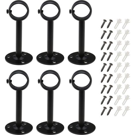 6pcs Rideau Pôle Support Plafond Rideaux Tringle en Métal Support Rideau Rail avec Vis Tubes d'expansion pour Maison Cuisine Étagère Placard Noir (1/5)