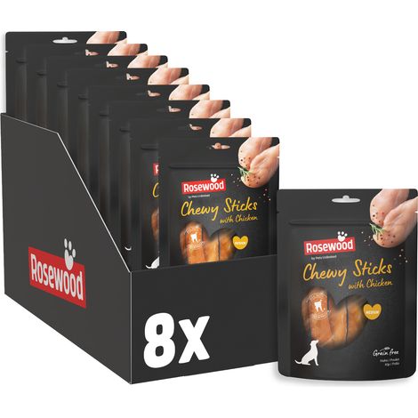 Rosewood Chewy Sticks Huhn Medium – Kaustangen mit Huhn und Rinderhaut, Rohhaut Kausnack für Hunde, unterstützt die Zahnpflege, ohne Getreide, ohne künstliche Zusatzstoffe, 6er Pack (6x100 g) (1/3)