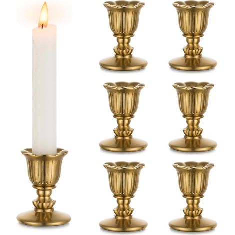 Porte-bougie vintage en bronze pour chandelier, lot de 6 cierges dorés rustiques. (1/5)