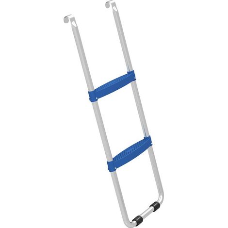 Échelle de Trampoline 2 Marches Larges avec Crochet Universel, Cadre en Acier Galvanisé, Charge 150 kg, 97x32x7 cm, Bleu (1/5)
