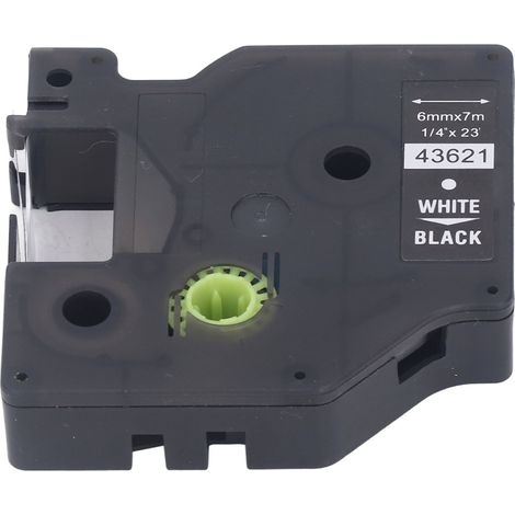 Ruban pour étiqueteuse, 6 mm de large, 7 m de long, PET transparent, étanche et résistant à l'huile, compatible avec les modèles LMPC 16596, LM150, LM450 et LM350. Couleur : blanc sur noir. (1/5)