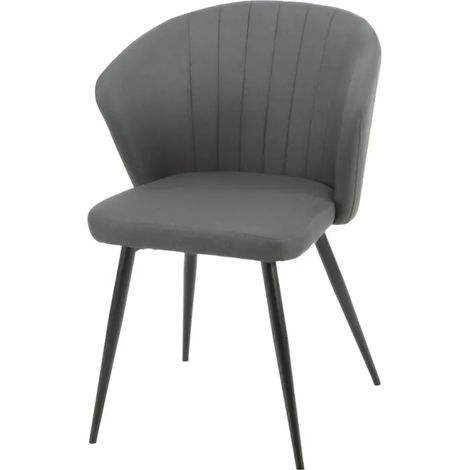 Set 2 Sedie da Interno Imbottite in Tessuto Grigio Scuro Gambe Nere