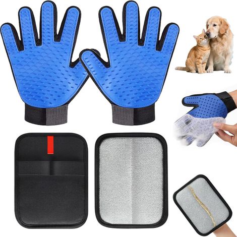 guantes para pelo de gato + 2 guantes para pelo de gato, antiestáticos, eficaces y suaves para quitar el pelo de mascotas, transpirables con función de masaje, adecuados para mascotas de pelo largo y  (1/5)