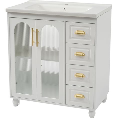 Mueble de baño 80 cm con lavabo de cerámica blanco MDF (1/5)